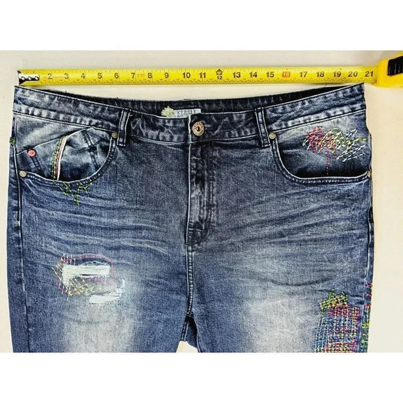 Staple Pigeon Size 40X32 Men's Factory Stich Distressed Blue Denim Logo Jeans - Picture 2 of 13